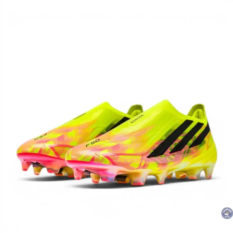 Adidas F50 Hyperfast Elite Laceless FG Too Light - Jaune/Noir/Solar Turquoise ÉDITION LIMITÉE — visuel 4 sur 4