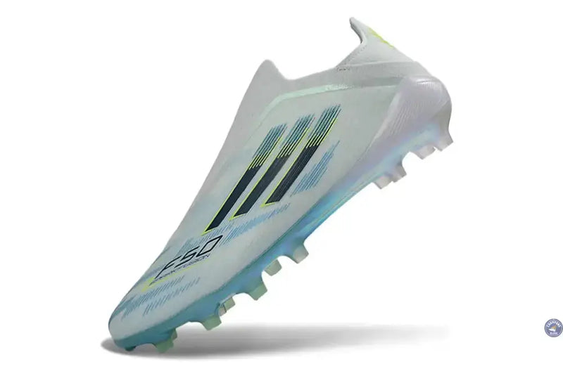 Adidas F50 Sparkfusion League Low Cut Laceless FG Ice Cold Precision - Bleu/Dune Pearl/Jaune — visuel 4 sur 4