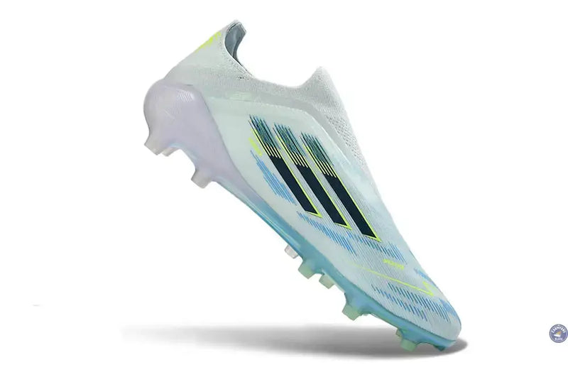 Adidas F50 Sparkfusion League Low Cut Laceless FG Ice Cold Precision - Bleu/Dune Pearl/Jaune — visuel 3 sur 4