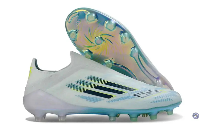 Adidas F50 Sparkfusion League Low Cut Laceless FG Ice Cold Precision - Bleu/Dune Pearl/Jaune — visuel 1 sur 4