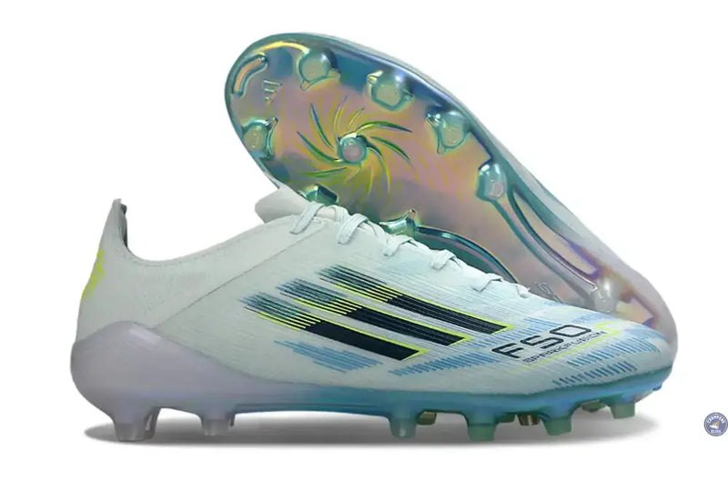 Adidas F50 Sparkfusion League Low Cut Lacets FG Ice Cold Precision - Bleu/Dune Pearl/Jaune — visuel 1 sur 4