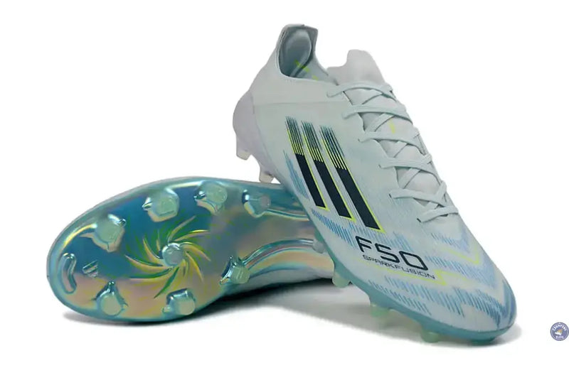 Adidas F50 Sparkfusion League Low Cut Lacets FG Ice Cold Precision - Bleu/Dune Pearl/Jaune — visuel 2 sur 4