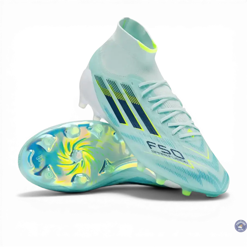 Adidas F50 Sparkfusion Mid Cut Lacets FG - Turquoise/Bleu Marine/Blanc — visuel 1 sur 4