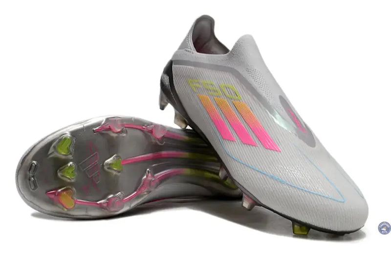 F50 Elite Laceless FG Gris/Rose/Jaune — visuel 3 sur 4