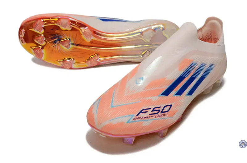 F50 Elite Laceless FG Spark Fusion - Beige/Orange/Bleu — visuel 2 sur 4