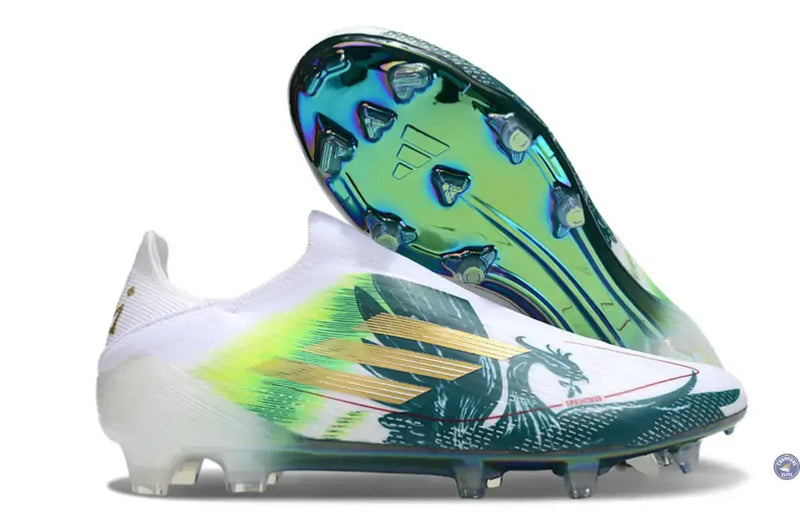 F50 Laceless Spécial Mohamed Salah FG - Blanc/Vert/Doré — visuel 1 sur 4