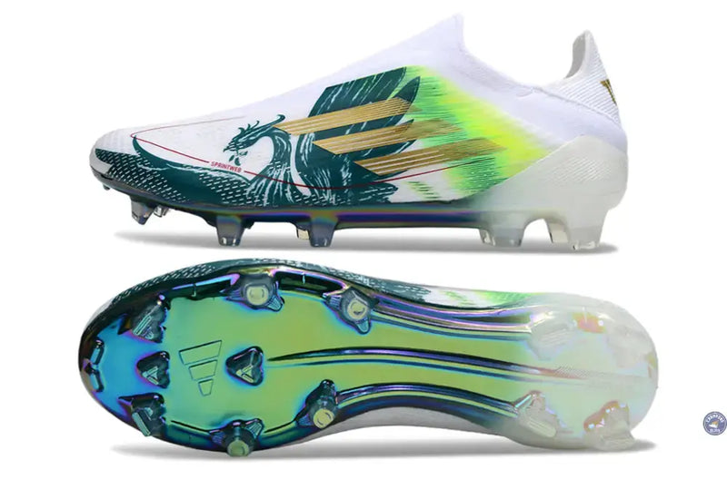 F50 Laceless Spécial Mohamed Salah FG - Blanc/Vert/Doré — visuel 3 sur 4