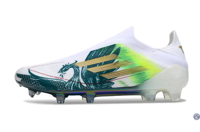 F50 Laceless Spécial Mohamed Salah FG - Blanc/Vert/Doré — visuel 4 sur 4