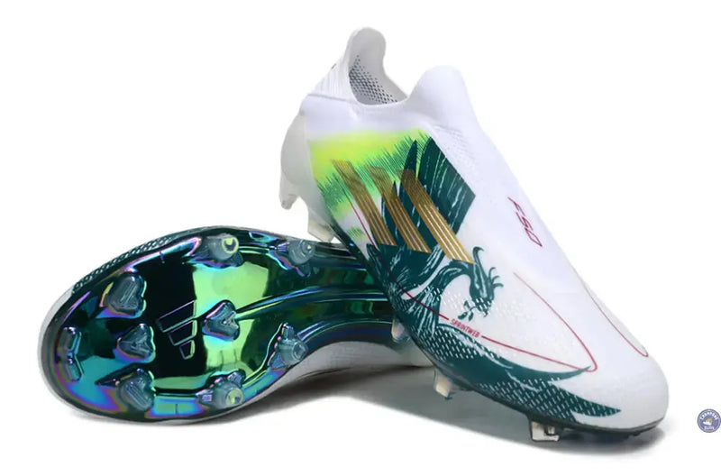 F50 Laceless Spécial Mohamed Salah FG - Blanc/Vert/Doré — visuel 2 sur 4