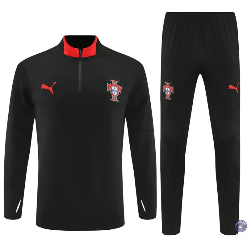 Survêtement d'entraînement demi-zip - Portugal 2025/2026 - Noir/Rouge — visuel 1 sur 3
